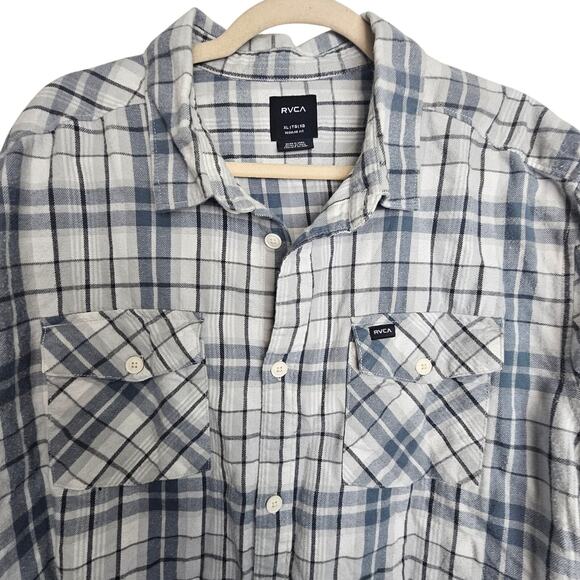 RVCA Mens Shirt Gray Plaid Long Sleeve Button Flannel Men XL Regular Fit - Picture 2 of 8